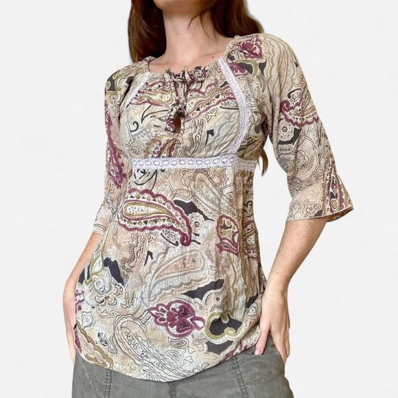 Millenium Tops - Vintage y2k cotton paisley prairie blouse